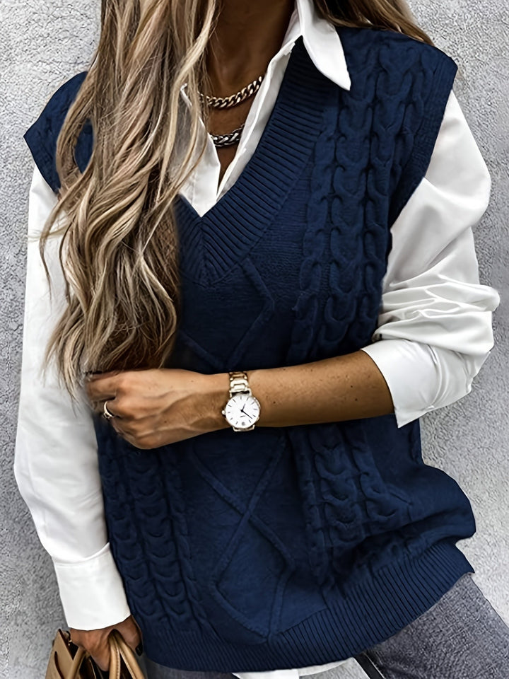 Gwendolen – Cable-Stitch V-Neck Sweater Vest for Women