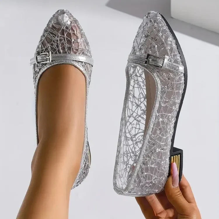 Cara – Sparkle Pointed-Toe Buckle Flats