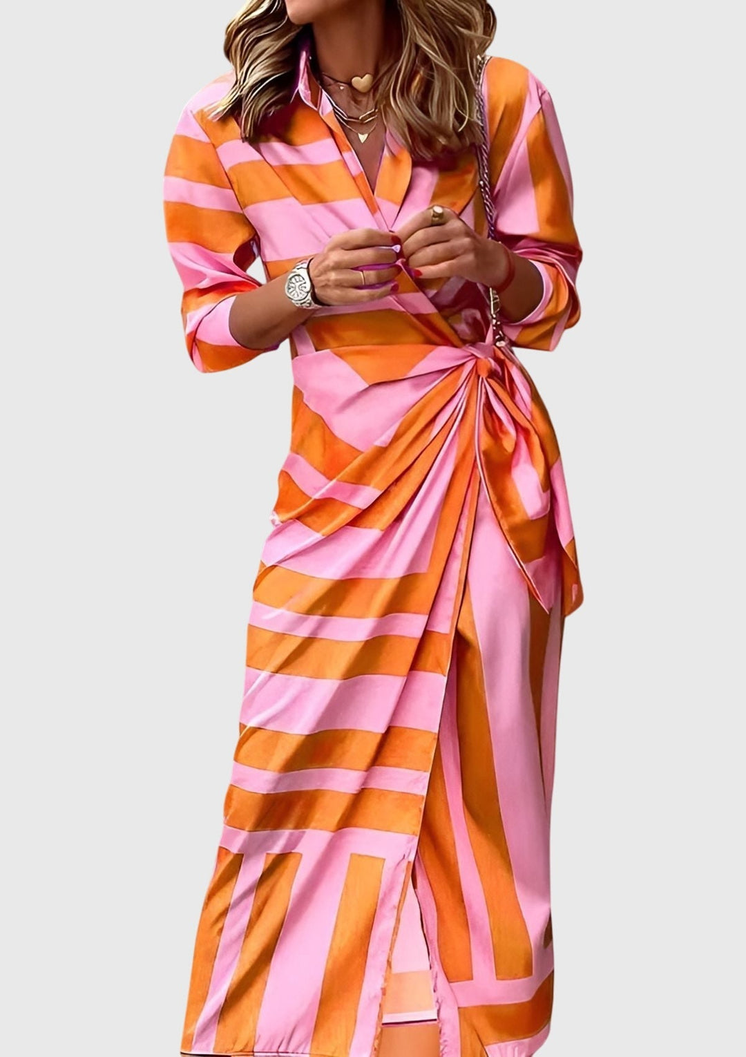 Marlene – Long-Sleeve Collared Wrap Midi Dress