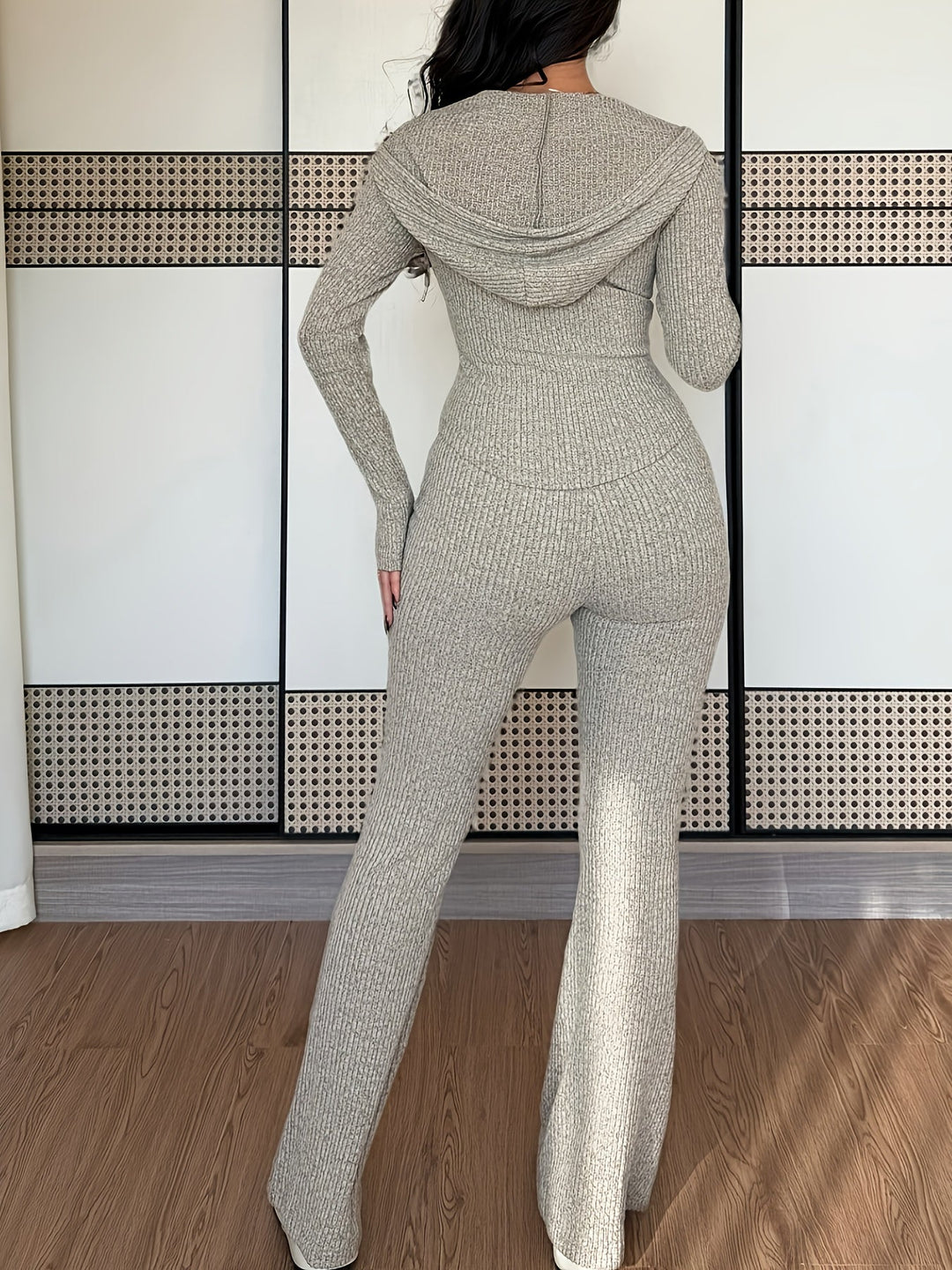 Fenella – Ribbed Half-Zip Flare Two-Piece Set for Women