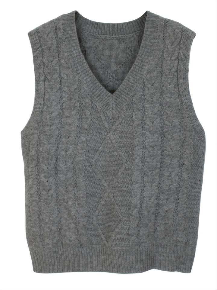 Gwendolen – Cable-Stitch V-Neck Sweater Vest for Women