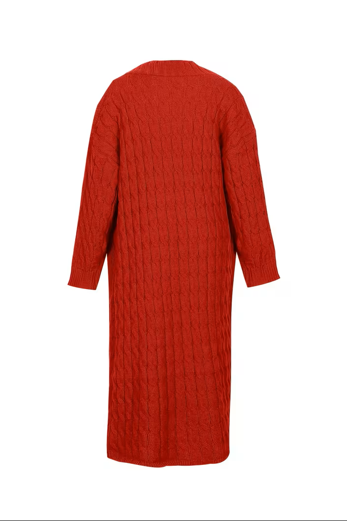 Bea – Women's Long Open Front Cable-Stitch Cardigan