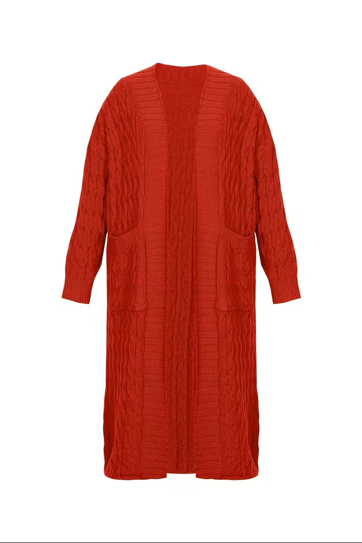 Bea – Women's Long Open Front Cable-Stitch Cardigan