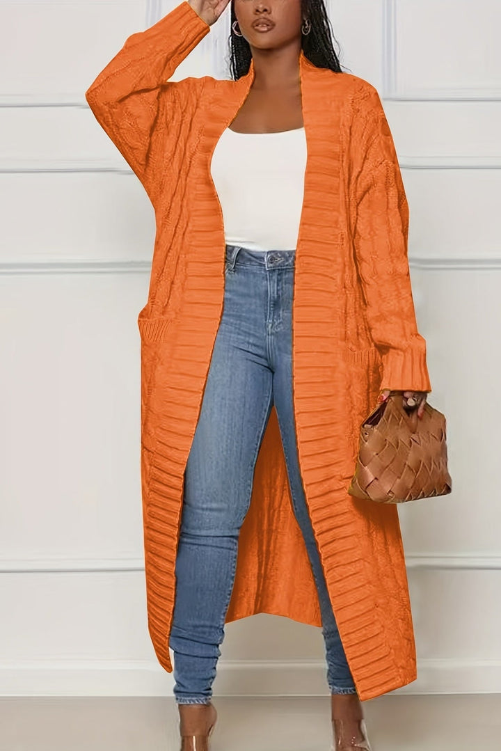 Bea – Women's Long Open Front Cable-Stitch Cardigan