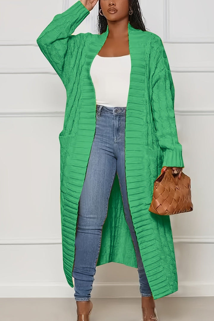 Bea – Women's Long Open Front Cable-Stitch Cardigan