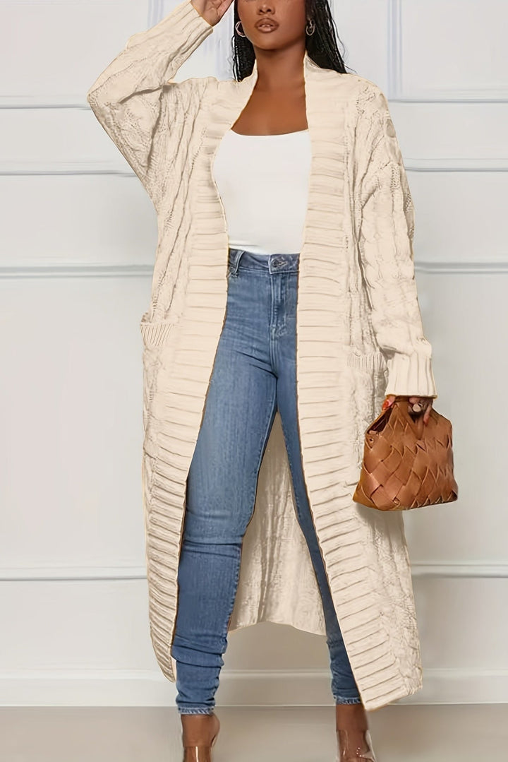 Bea – Women's Long Open Front Cable-Stitch Cardigan