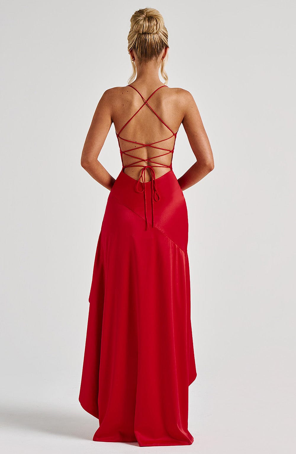 Bess – Women's Satin-Look Cowl Neck Maxi Dress with Ruffle Slit
