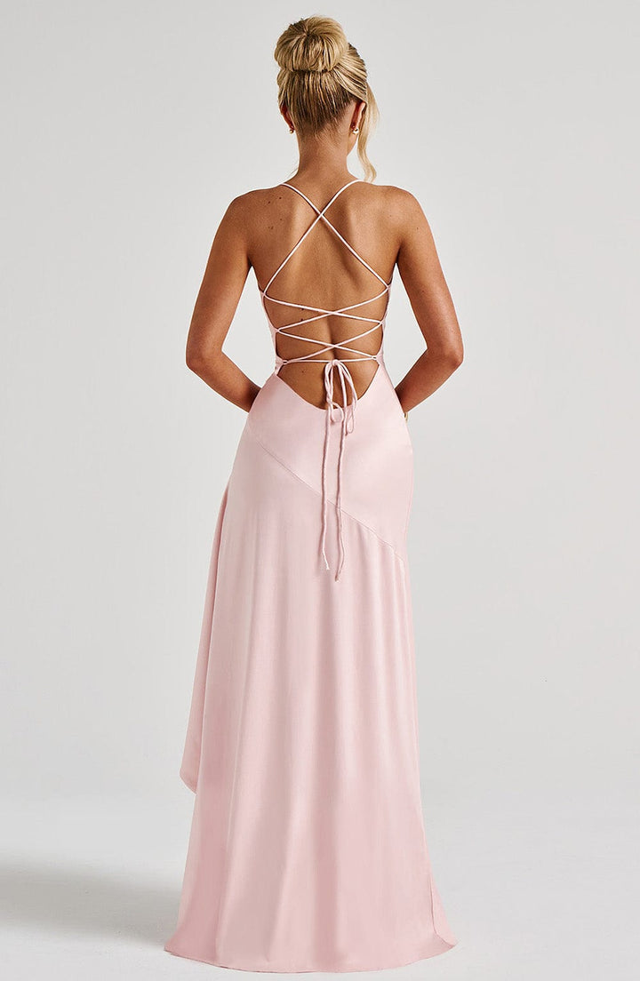 Bess – Women's Satin-Look Cowl Neck Maxi Dress with Ruffle Slit