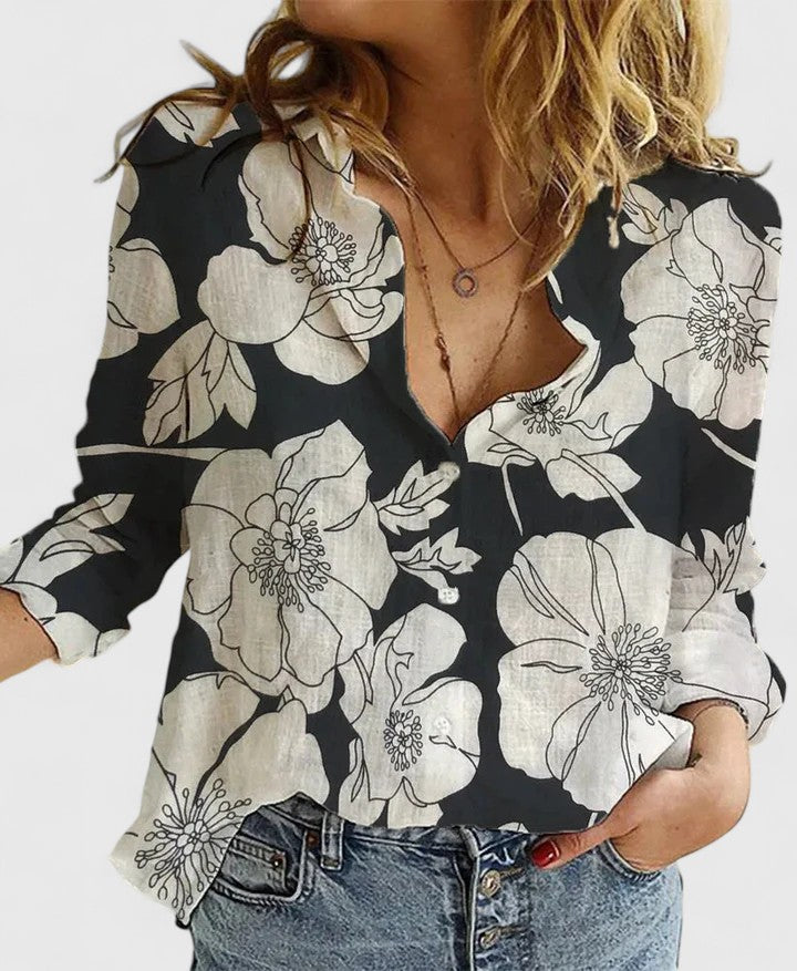 Zoey – Long Sleeve Button Down Blouse with Floral Print