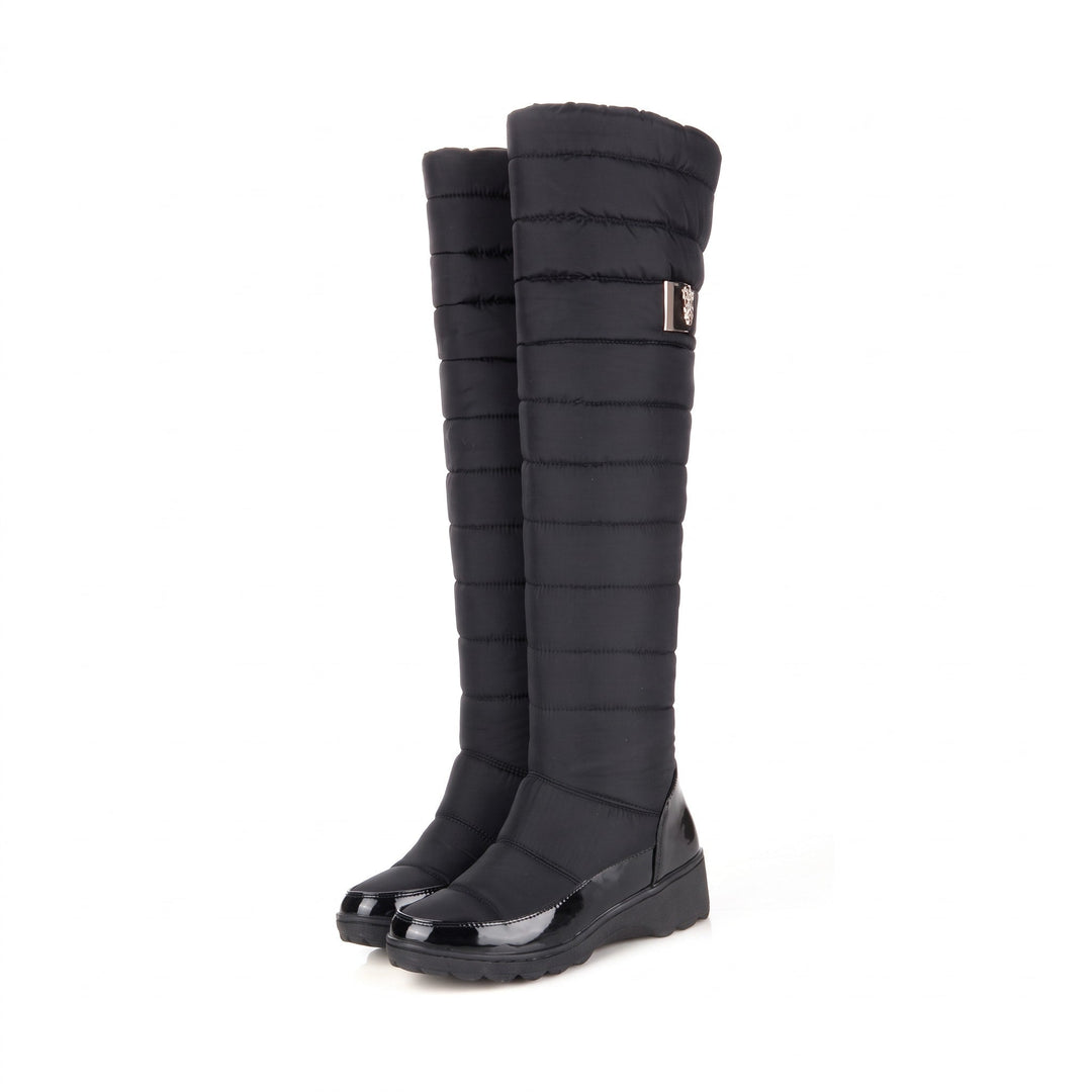 Blanche – Women's Quilted Wedge Over-the-Knee Boots with Metal Buckle