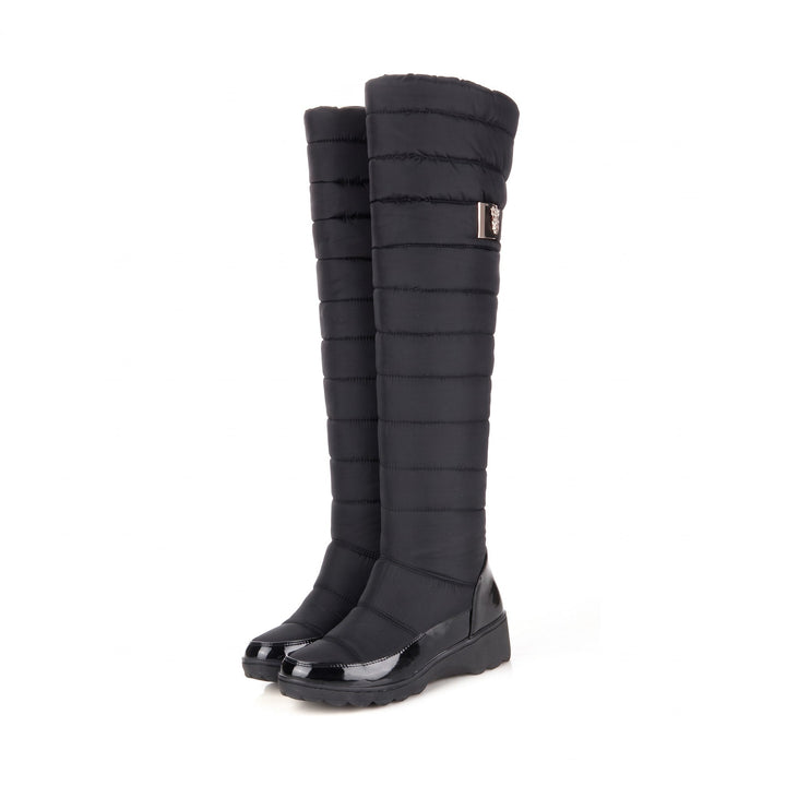 Blanche – Women's Quilted Wedge Over-the-Knee Boots with Metal Buckle