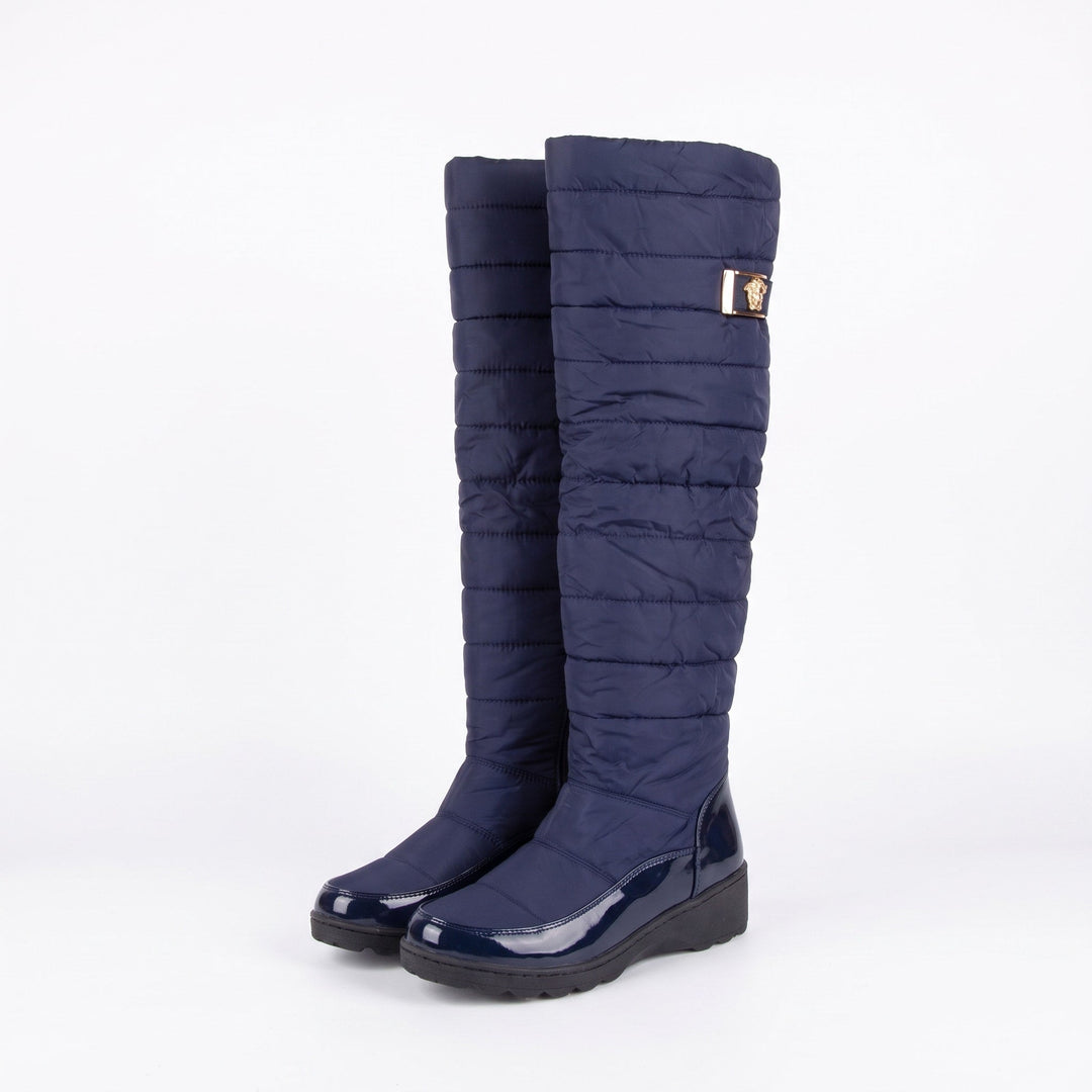 Blanche – Women's Quilted Wedge Over-the-Knee Boots with Metal Buckle