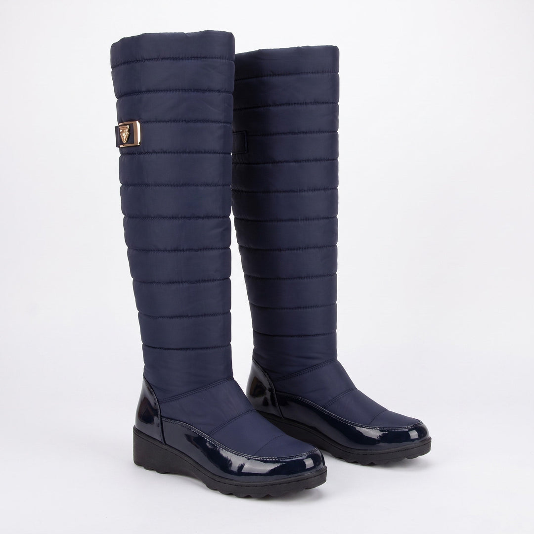 Blanche – Women's Quilted Wedge Over-the-Knee Boots with Metal Buckle