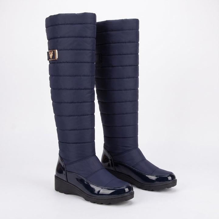 Blanche – Women's Quilted Wedge Over-the-Knee Boots with Metal Buckle
