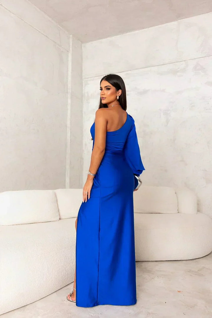 Charlotte | One-Shoulder Maxi Dress with Sheer Sleeves