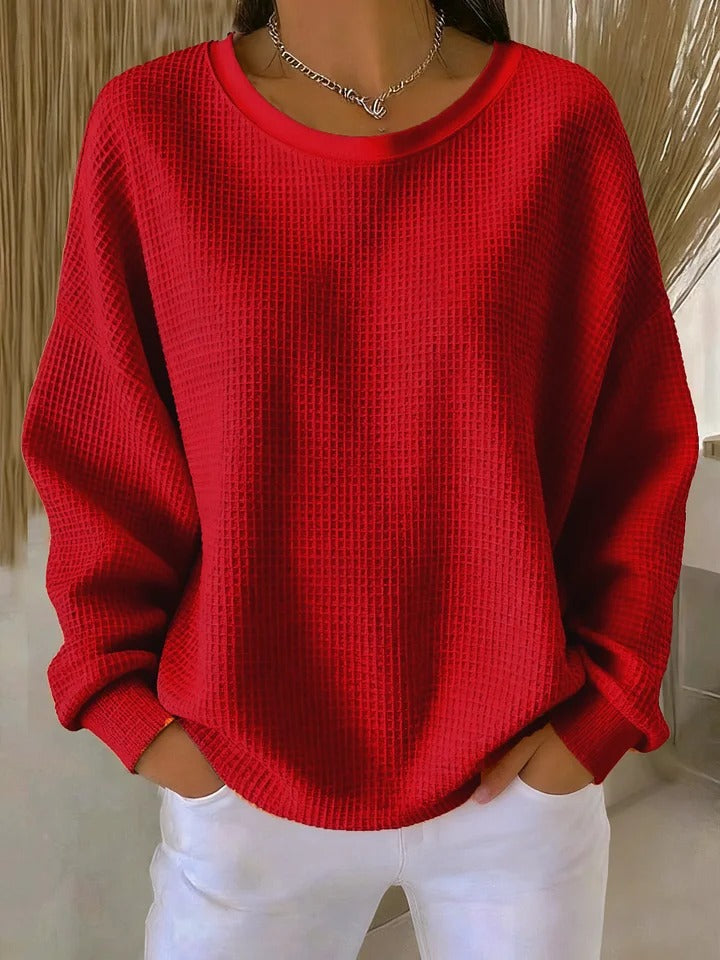 Brenna – Women's Oversized Waffle Crewneck Sweater