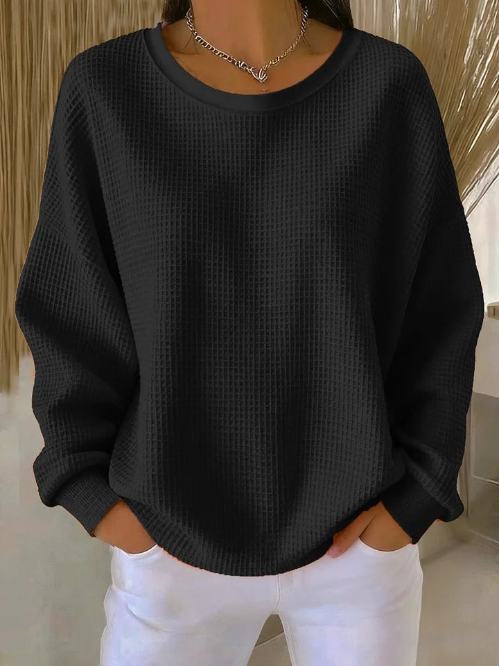 Brenna – Women's Oversized Waffle Crewneck Sweater
