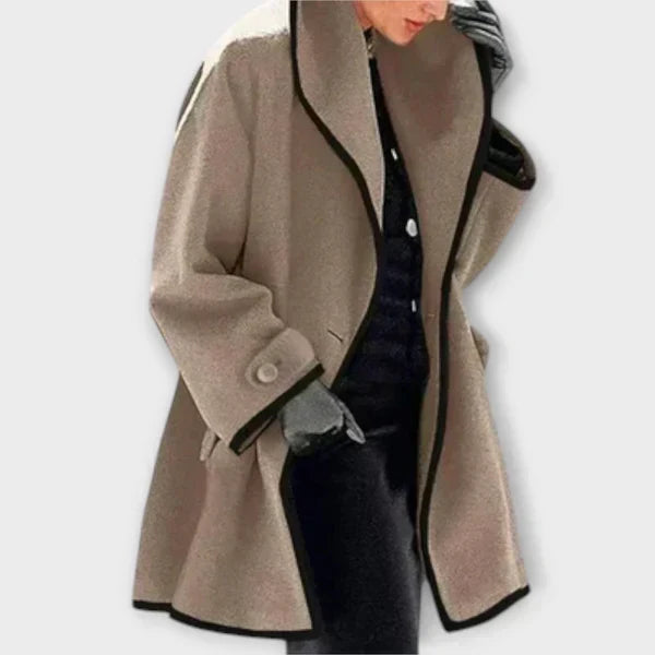 Linda – Contrast-Trim Swing Coat with Shawl Collar