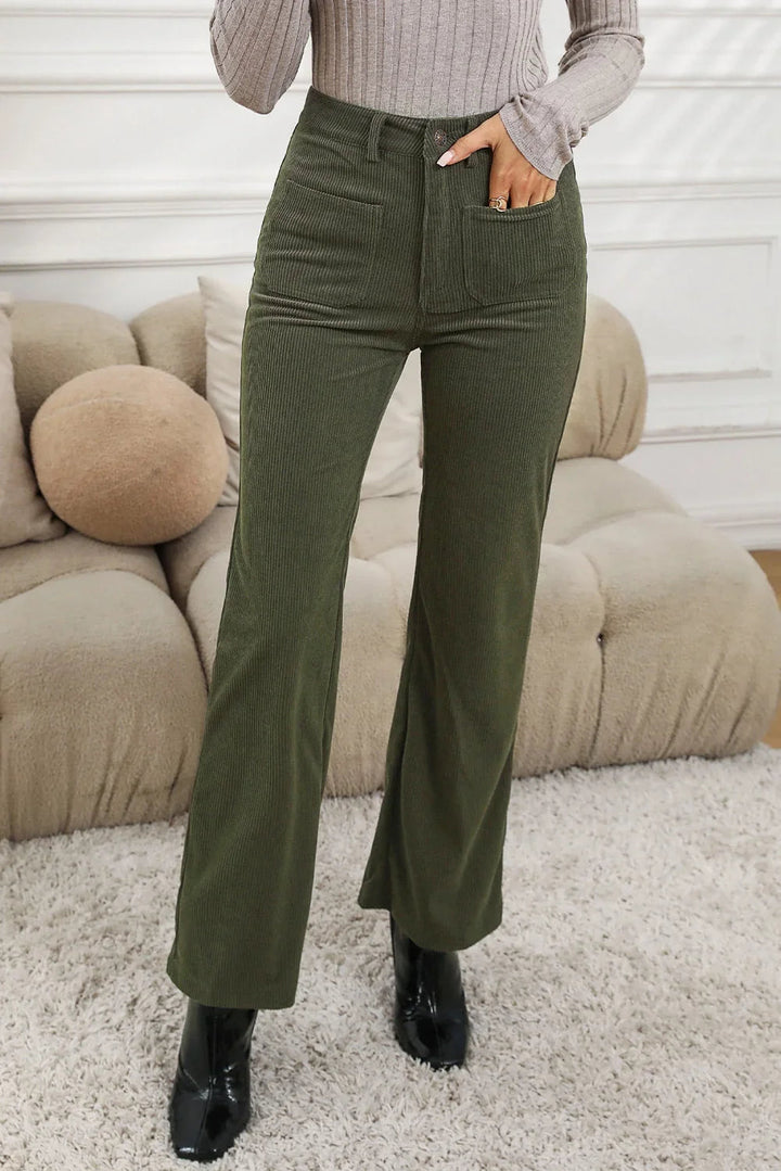 Brinley – Women's High-Waisted Corduroy-Look Flare Pants with Patch Pockets