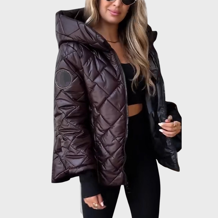 Bryndara | Women's Quilted Puffer Jacket - Burgundy - Image 2