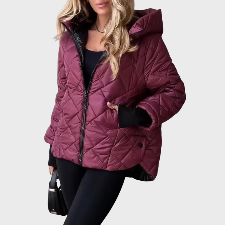 Bryndara | Women's Quilted Puffer Jacket - Burgundy - Image 4