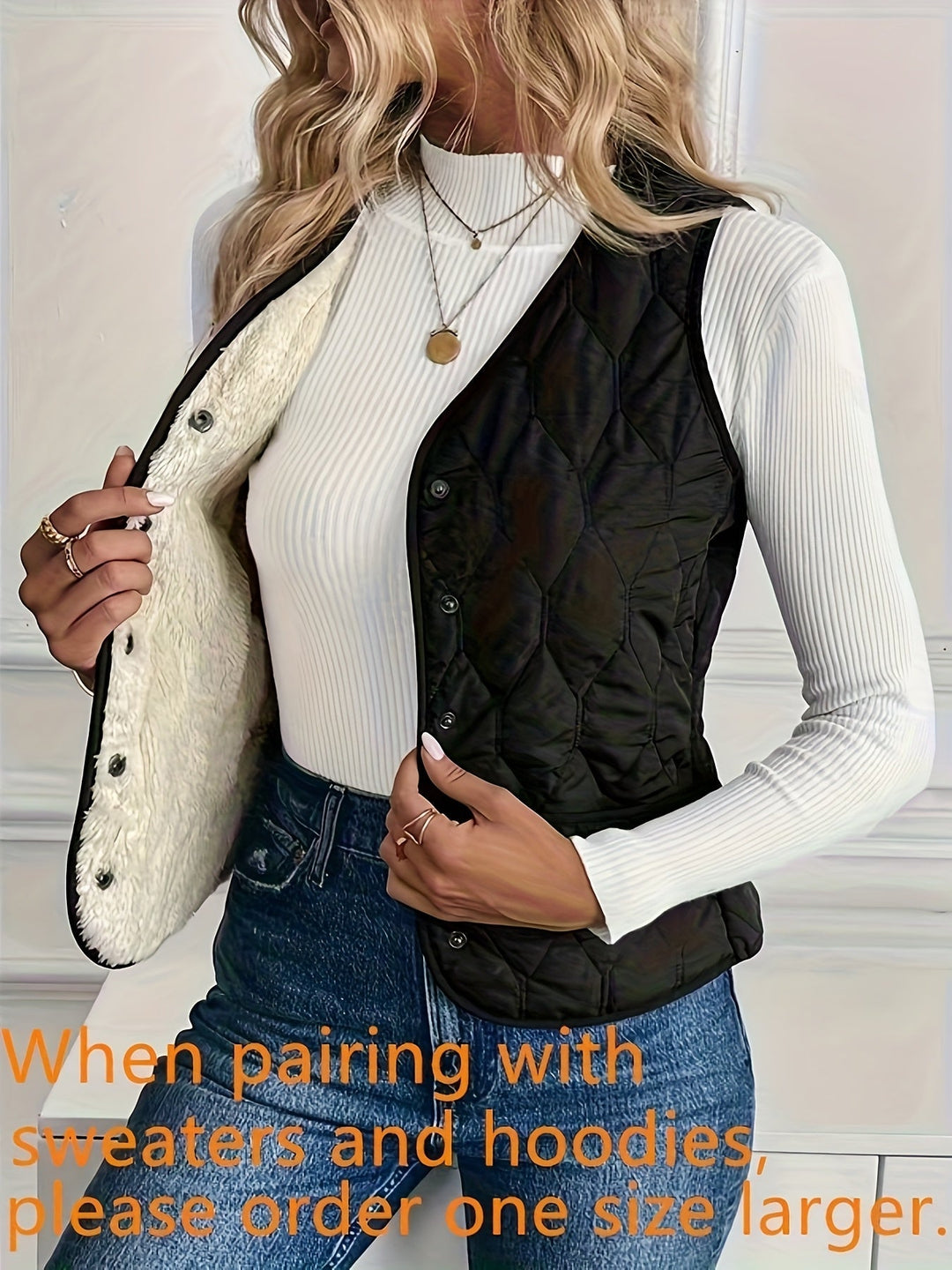 Bryndara | Women's Reversible Quilted Vest - Black - Image 8