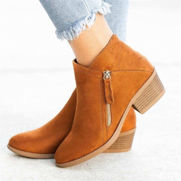 Clara – Suede-Look Block Heel Ankle Boots for Women
