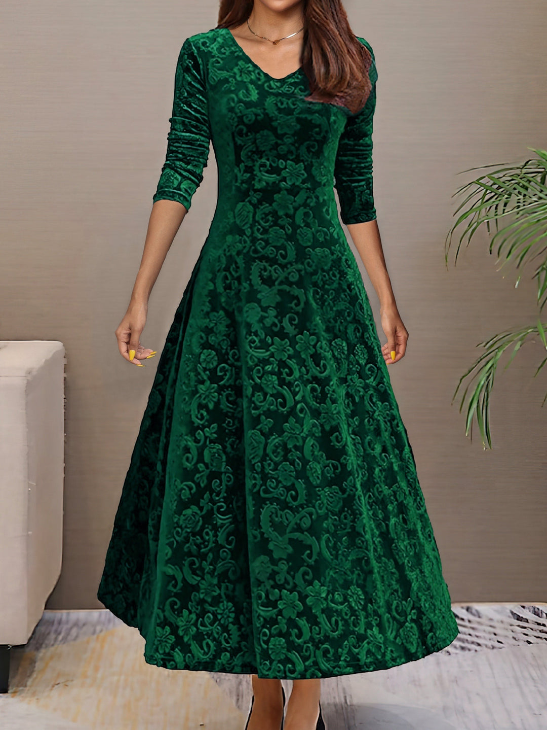 Nadya – Fit-and-Flare V-Neck Midi Dress for Women