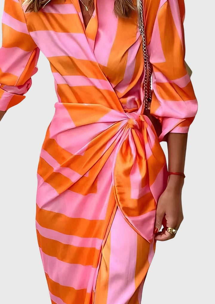 Marlene – Long-Sleeve Collared Wrap Midi Dress