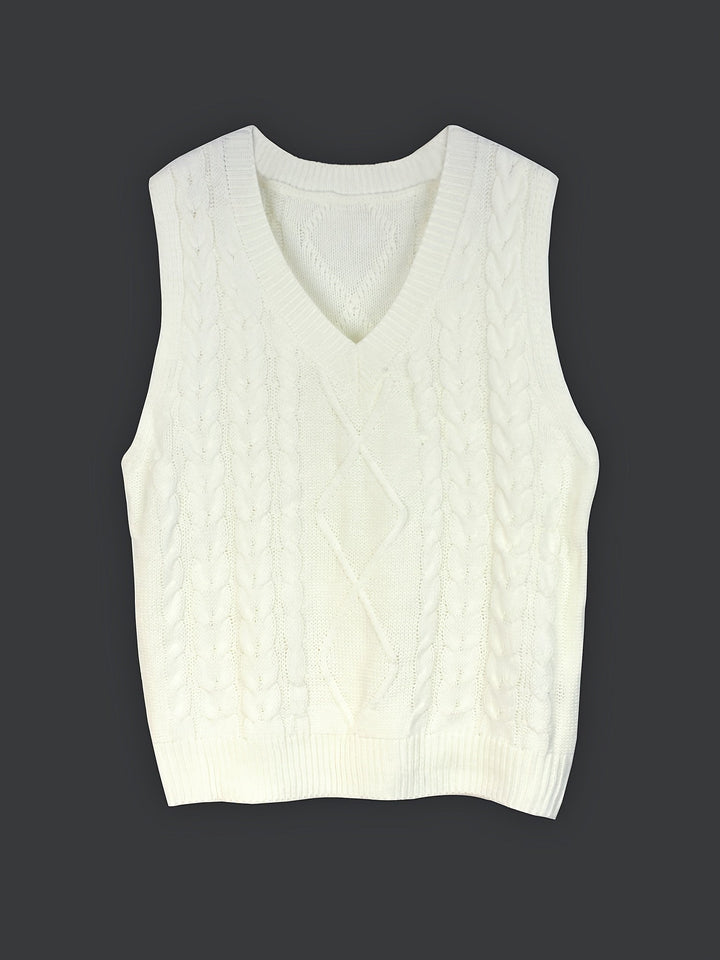 Gwendolen – Cable-Stitch V-Neck Sweater Vest for Women