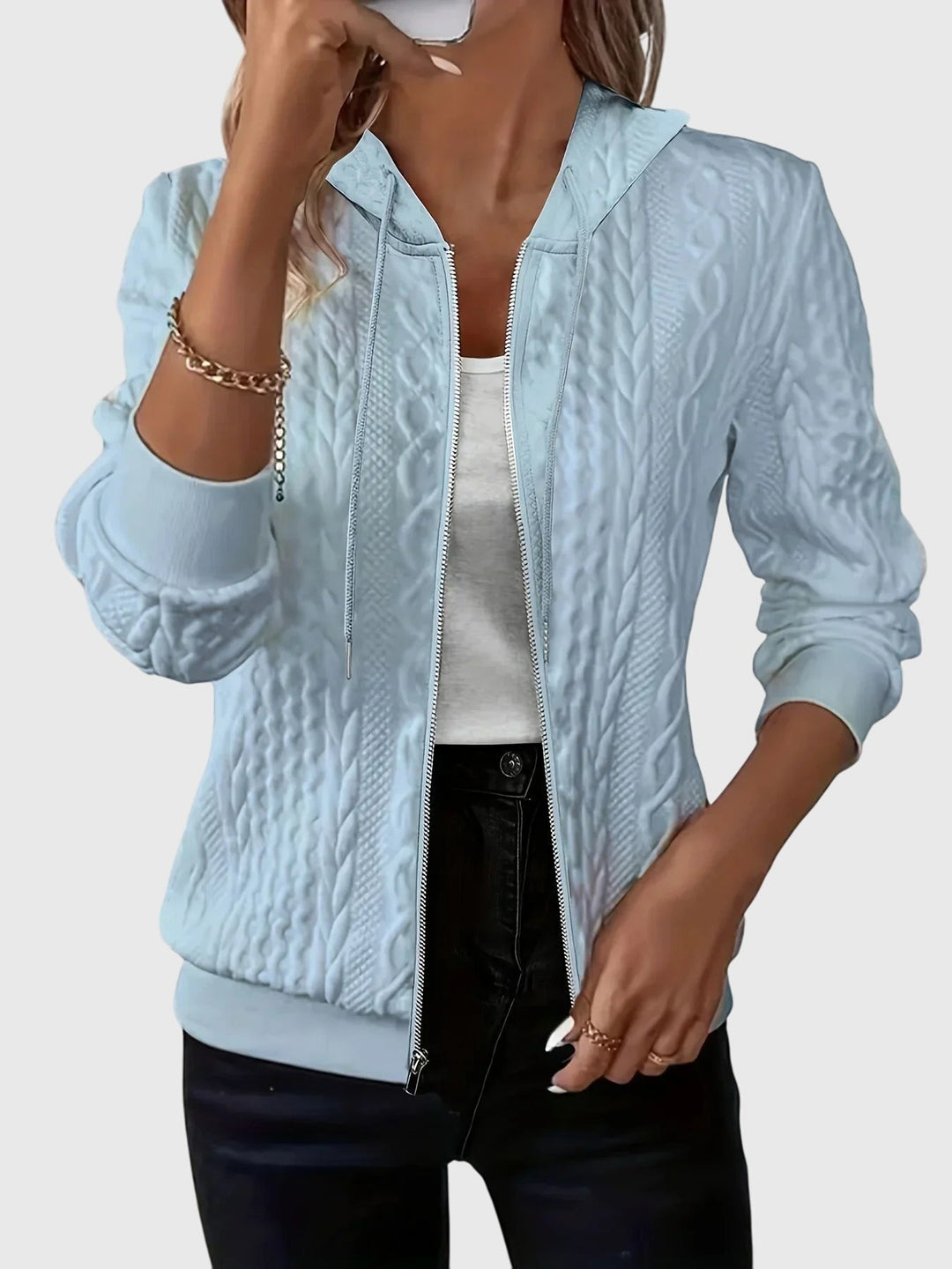 Jordan – Cable-Stitch Zip-Up Hoodie for Women