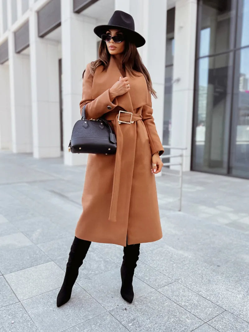 Maddison – Belted Wrap Coat with Draped Shawl Collar