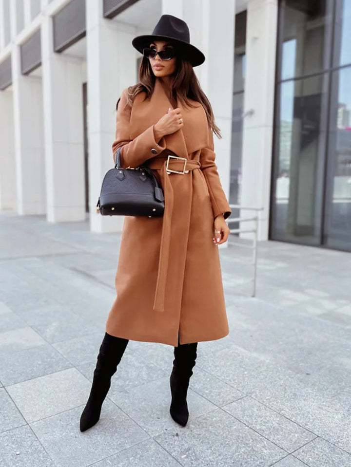 Maddison – Belted Wrap Coat with Draped Shawl Collar