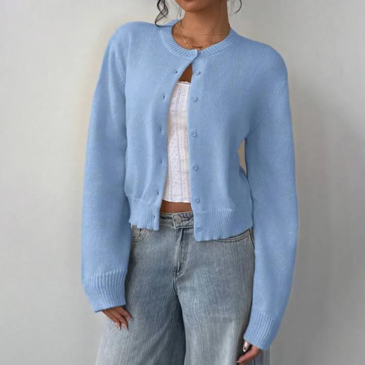 Caitriona – Women's Cropped Crewneck Button-Front Cardigan