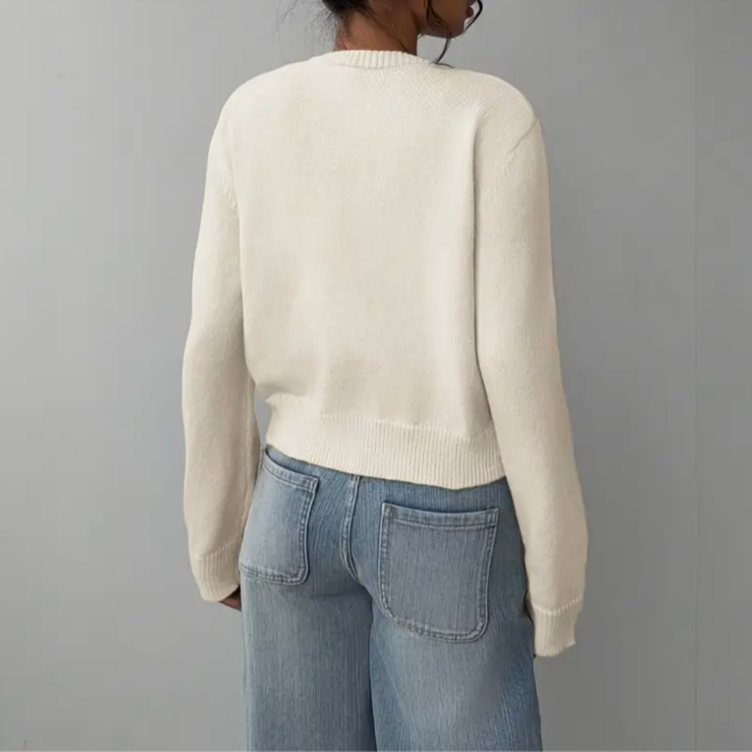 Caitriona – Women's Cropped Crewneck Button-Front Cardigan