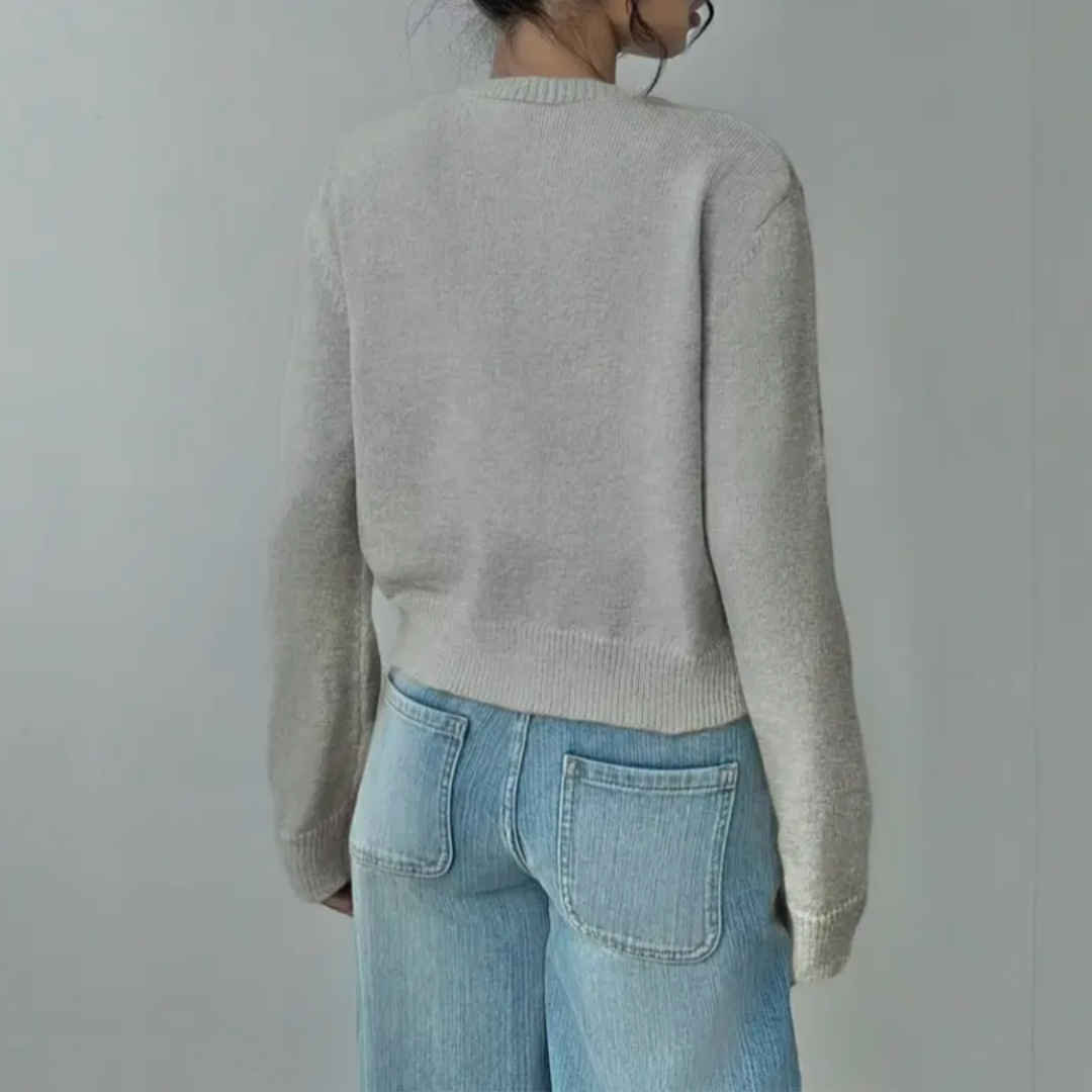 Caitriona – Women's Cropped Crewneck Button-Front Cardigan