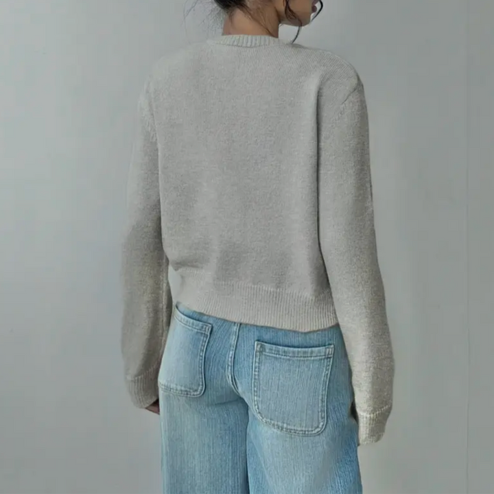 Caitriona – Women's Cropped Crewneck Button-Front Cardigan