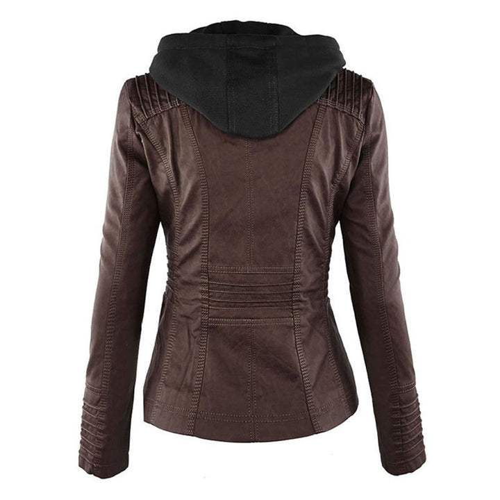 Logan – Leather-Look Hooded Moto Jacket with Removable Hood