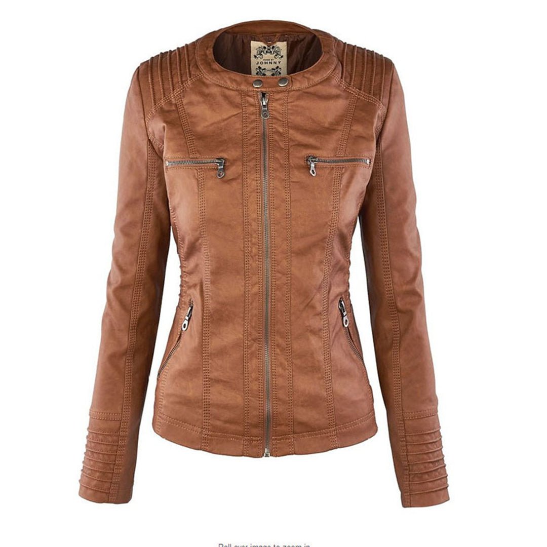 Logan – Leather-Look Hooded Moto Jacket with Removable Hood