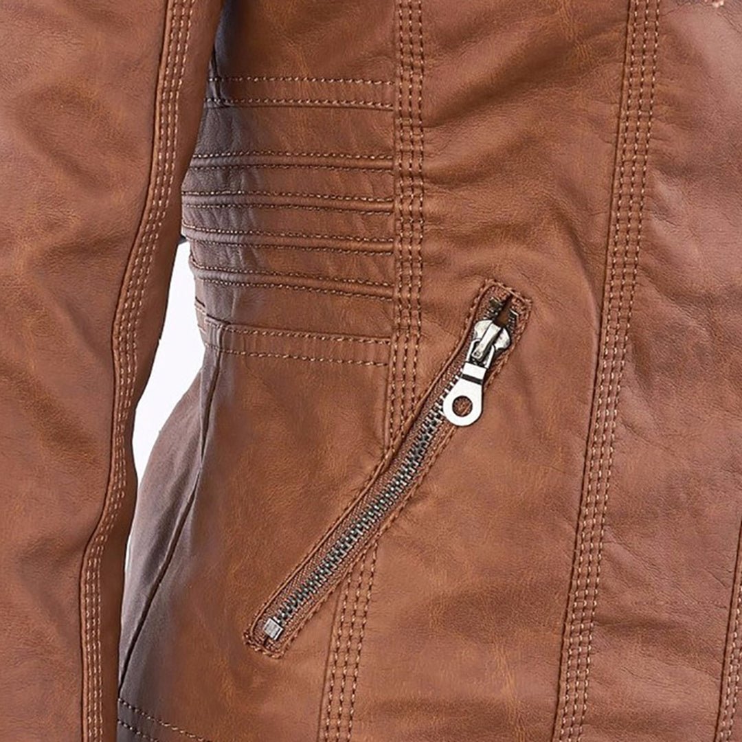 Logan – Leather-Look Hooded Moto Jacket with Removable Hood