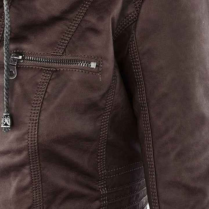 Logan – Leather-Look Hooded Moto Jacket with Removable Hood