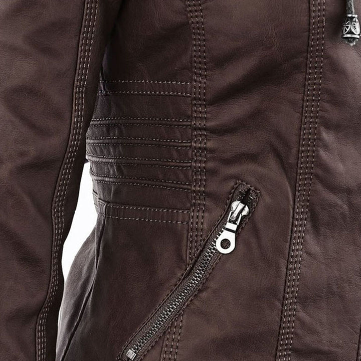 Logan – Leather-Look Hooded Moto Jacket with Removable Hood