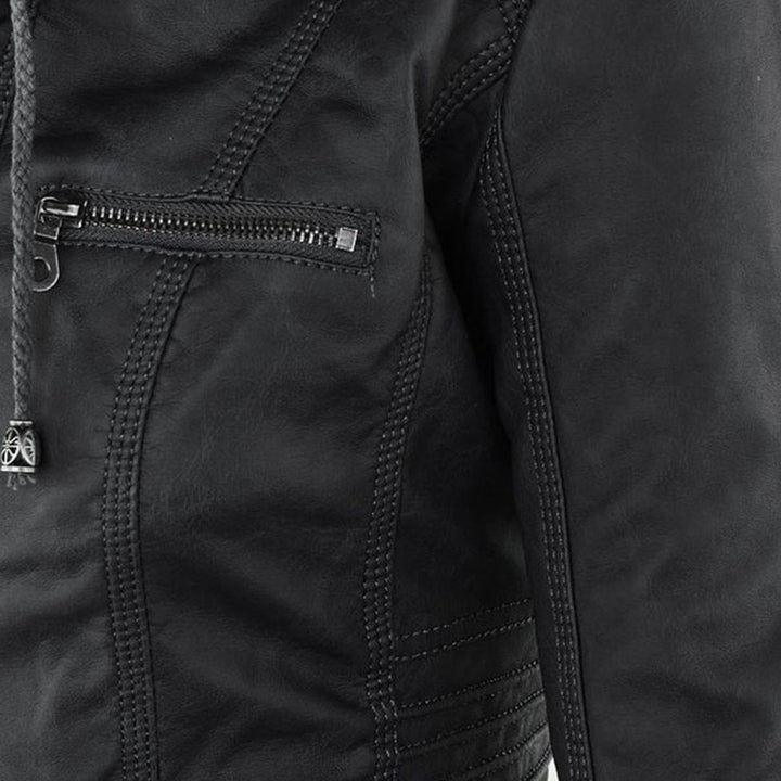 Logan – Leather-Look Hooded Moto Jacket with Removable Hood