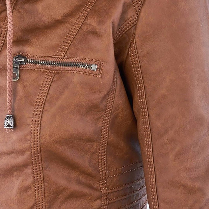 Logan – Leather-Look Hooded Moto Jacket with Removable Hood