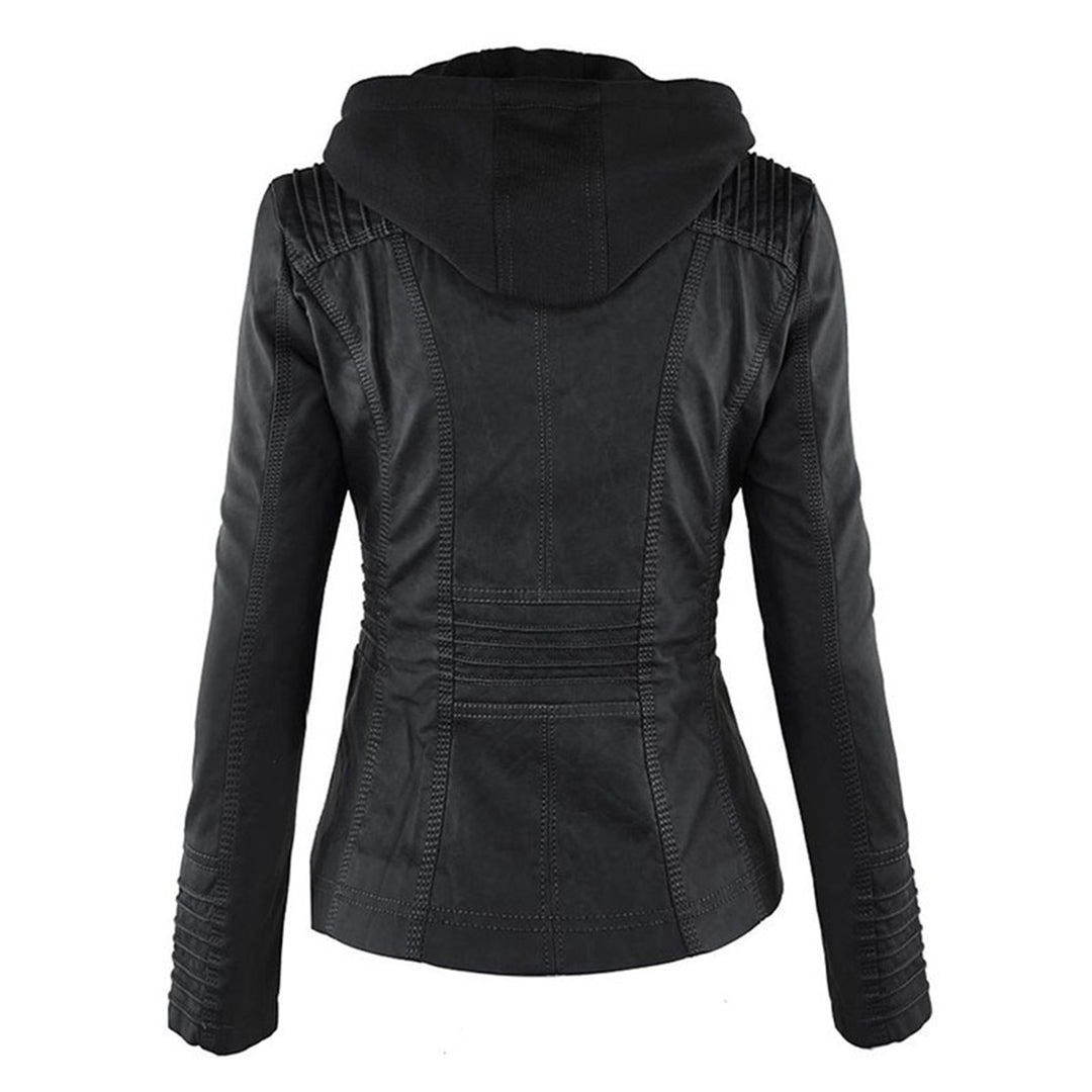 Logan – Leather-Look Hooded Moto Jacket with Removable Hood