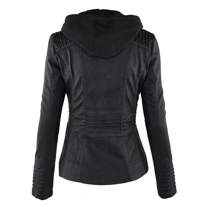 Logan – Leather-Look Hooded Moto Jacket with Removable Hood