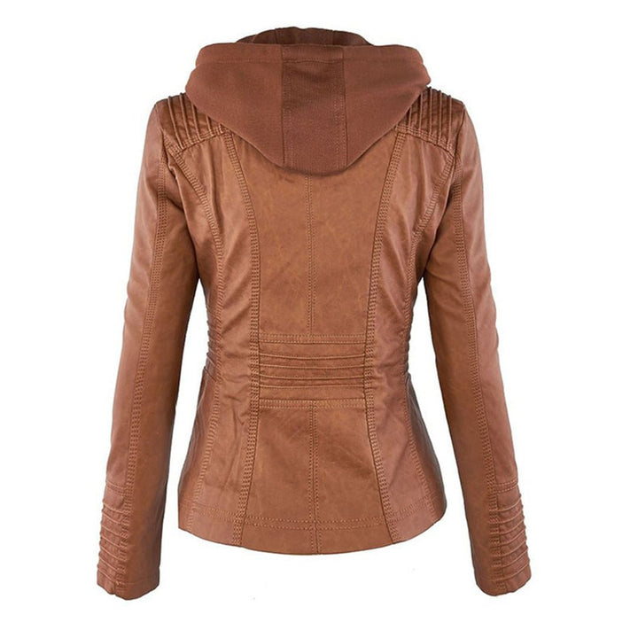 Logan – Leather-Look Hooded Moto Jacket with Removable Hood