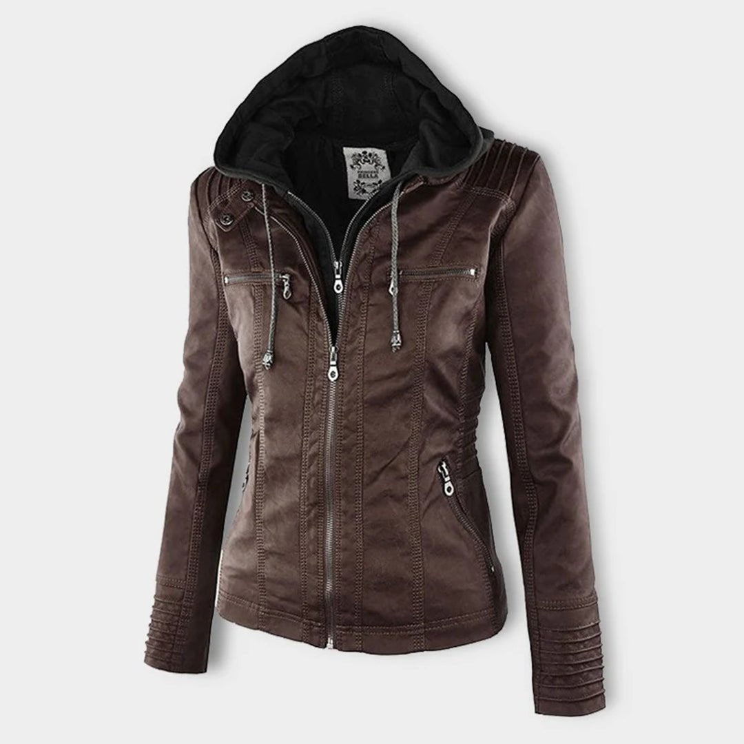 Logan – Leather-Look Hooded Moto Jacket with Removable Hood