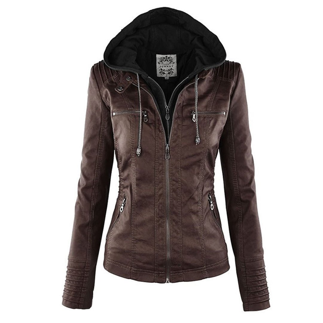 Logan – Leather-Look Hooded Moto Jacket with Removable Hood