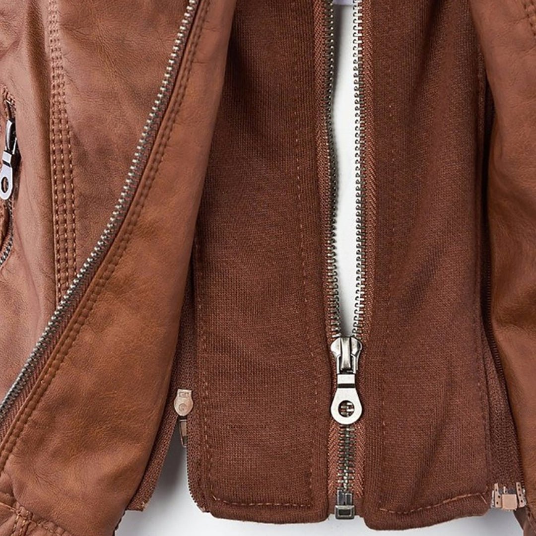 Logan – Leather-Look Hooded Moto Jacket with Removable Hood
